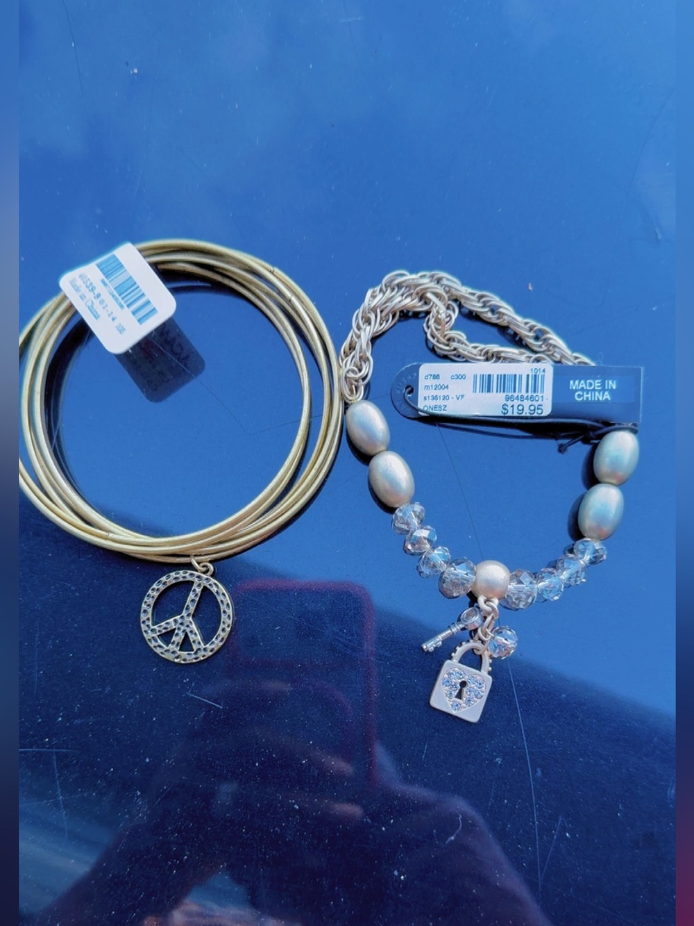 -Piece Gold Tone Bracelet Set | Peace Charm & Crystal Beaded Bracelet | NW